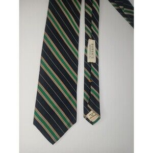 Brownstone Handmade Diagonal Stripe Neck Tie Navy Green Gold 55% Silk 45% Poly